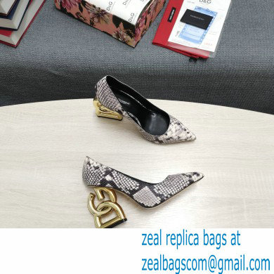 Dolce  &  Gabbana Heel 10.5cm Leather Pumps Snake Print Gray with DG Pop Heel 2021